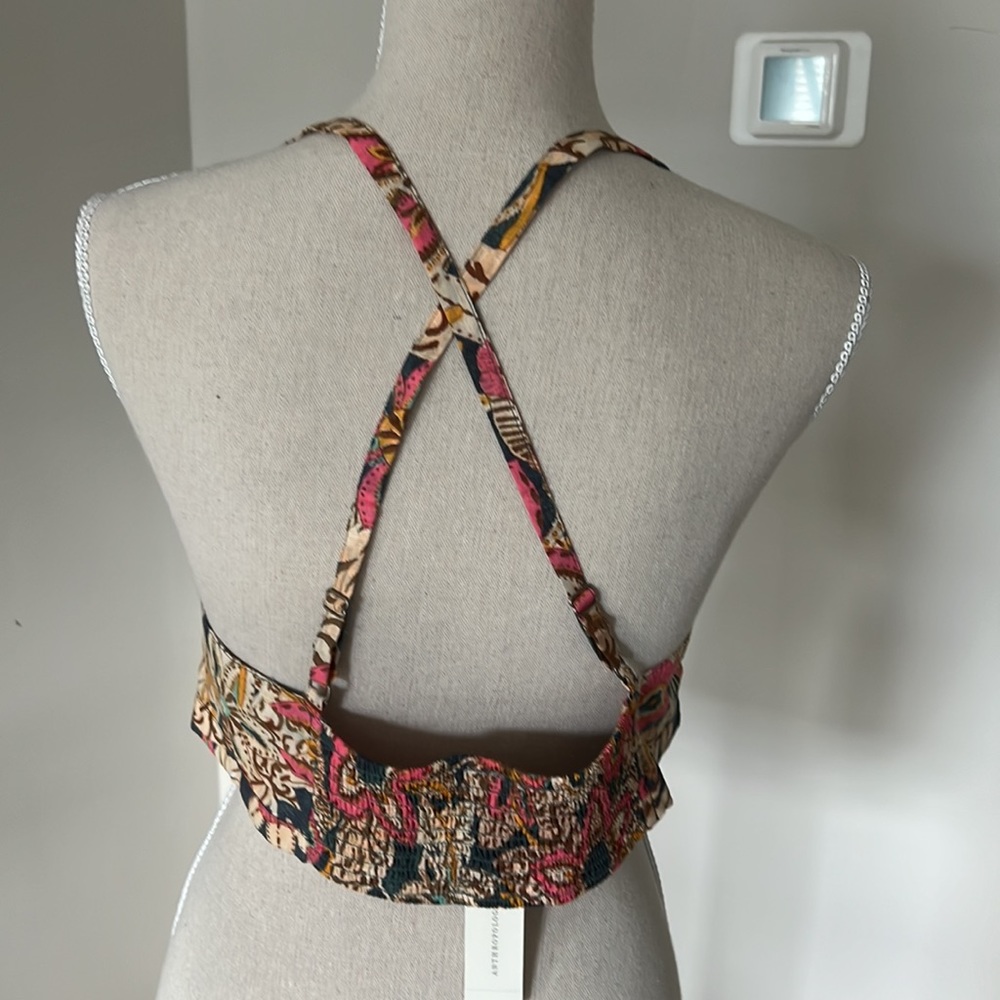 Anthropologie Pink and Black Floral Crop Top - Picture 2 of 2
